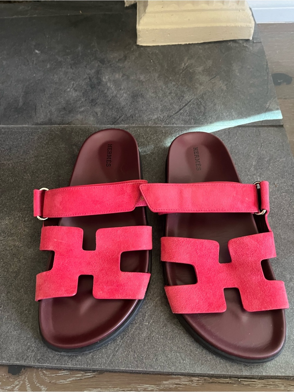 Hermes Bright Pink Suede Slide Sandals